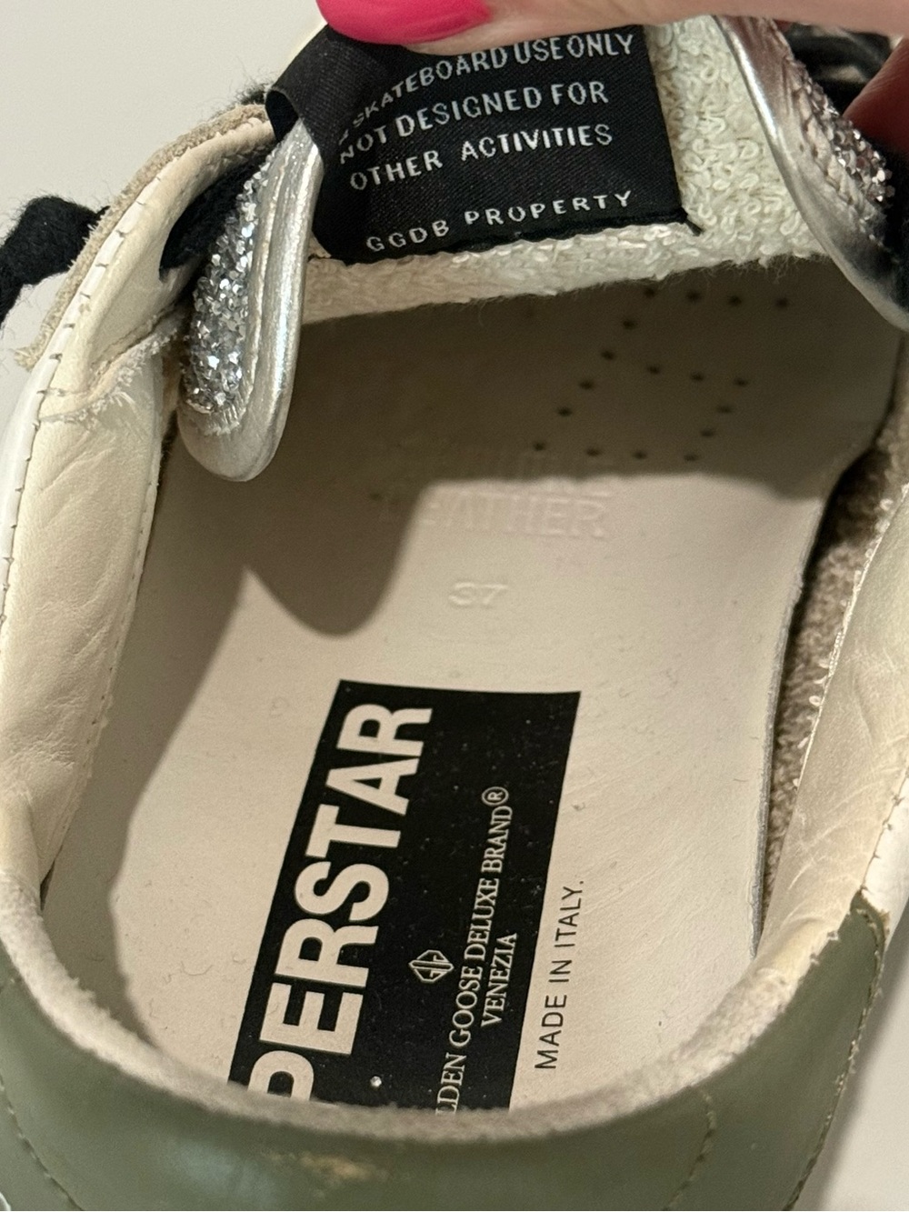 Golden Goose White Leather Sneaker with Pink Star and Silver Toe - Picture 6 of 12